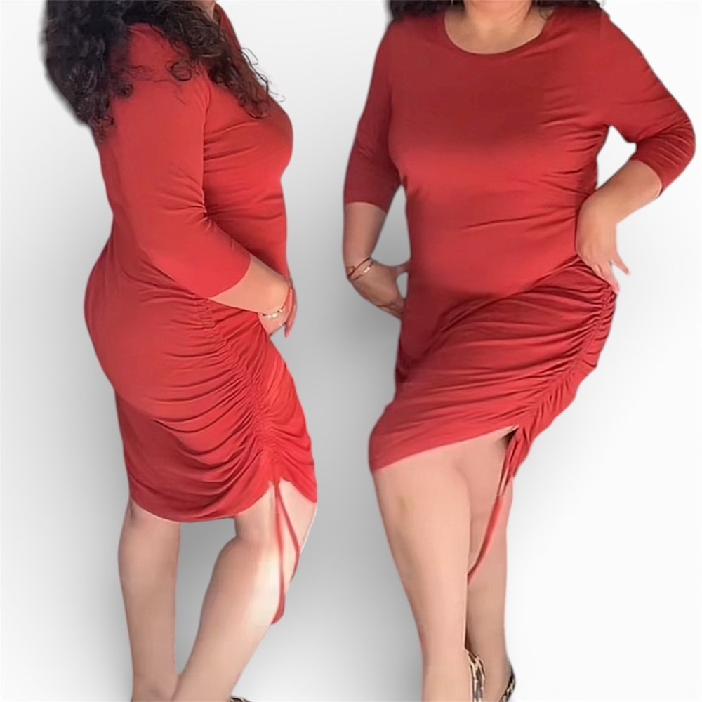 Terra & Sky Red Chili Double Ruched Dress Womens 1X 16W-18W 3/4 Sleeve‎ New